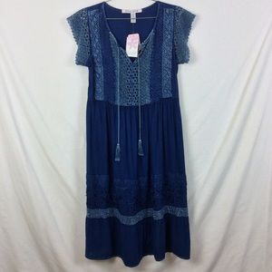 PRETTY PINK EMBELLISHED INDIGO DRESS. SIZE S